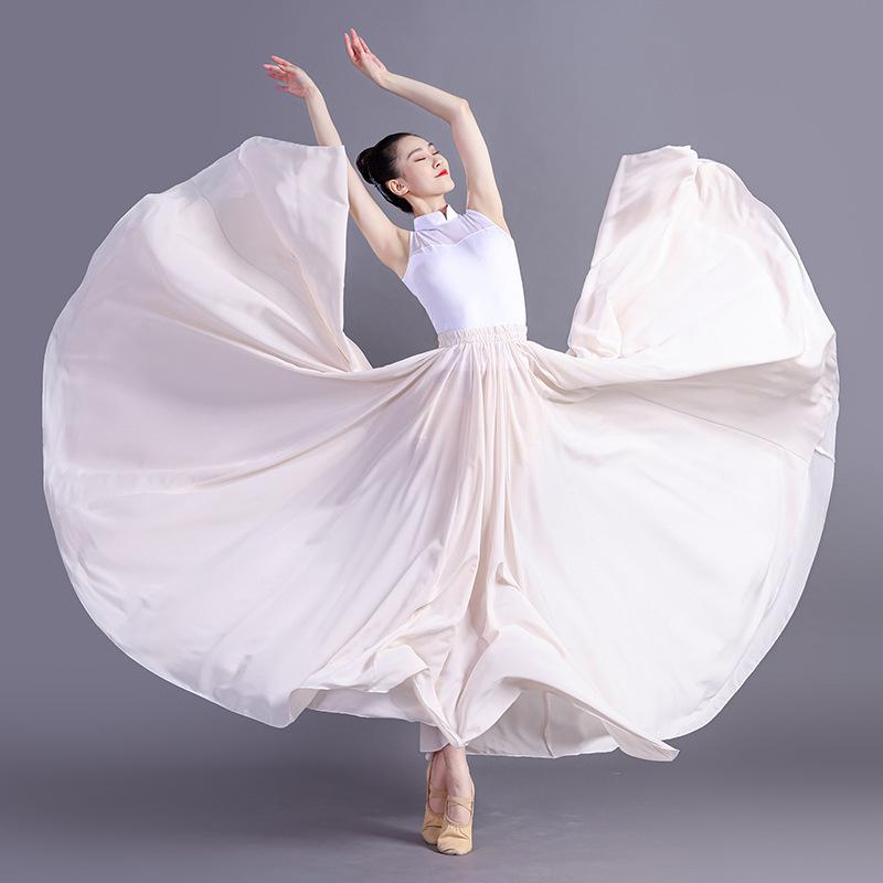 360/540/720 Grad Chiffonrock Ballett Bauchtanz Damen Zigeuner Lange Röcke Tänzerin Trainingskleidung Verschiedene Tanzröcke 720 degrees 85cm beige