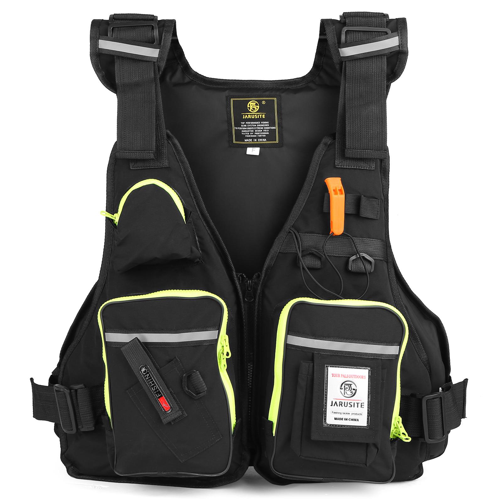 Herren Professionelle Schwimmweste Auftriebsanzug Multi-Taschen Wasserdicht Meeresfischen Verstellbare Weste Tragbare Angelwesten One Size schwarz