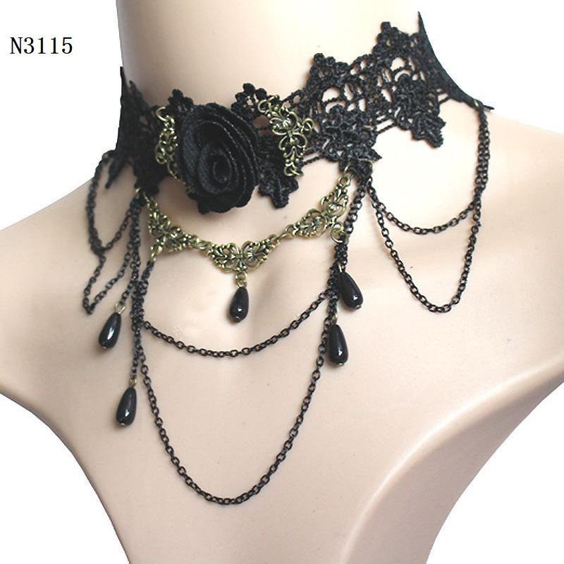 Halloween Frauen Mädchen Retro Gothic Punk Stil Halskette Armbänder Schwarze Spitze Halskette Kragen Statement Choker Viktorianischer Steampunk Schmuck