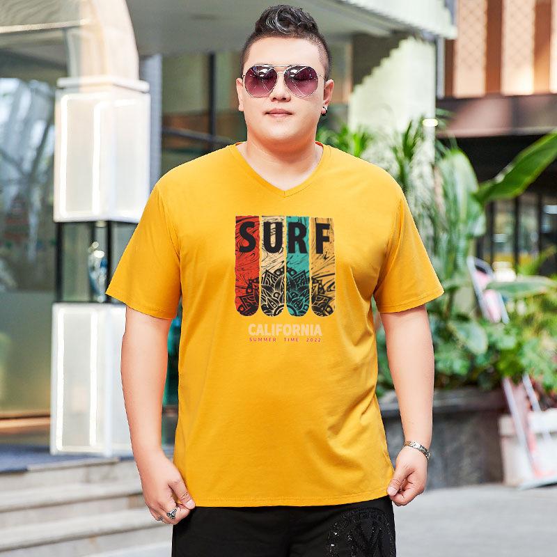 Fat Man Herrenmode V-Ausschnitt T-Shirt Übergröße Übergröße Halbarm Fat Man Sommerkleidung Fat Man Tops Extra Groß Dünn 7XL gelb