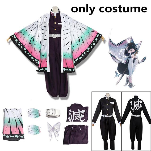 Anime Dämon Slayer Shinobu Cosplay Kostüm Frauen Kimono Halloween Karneval Party Kostüm Perücke 160
