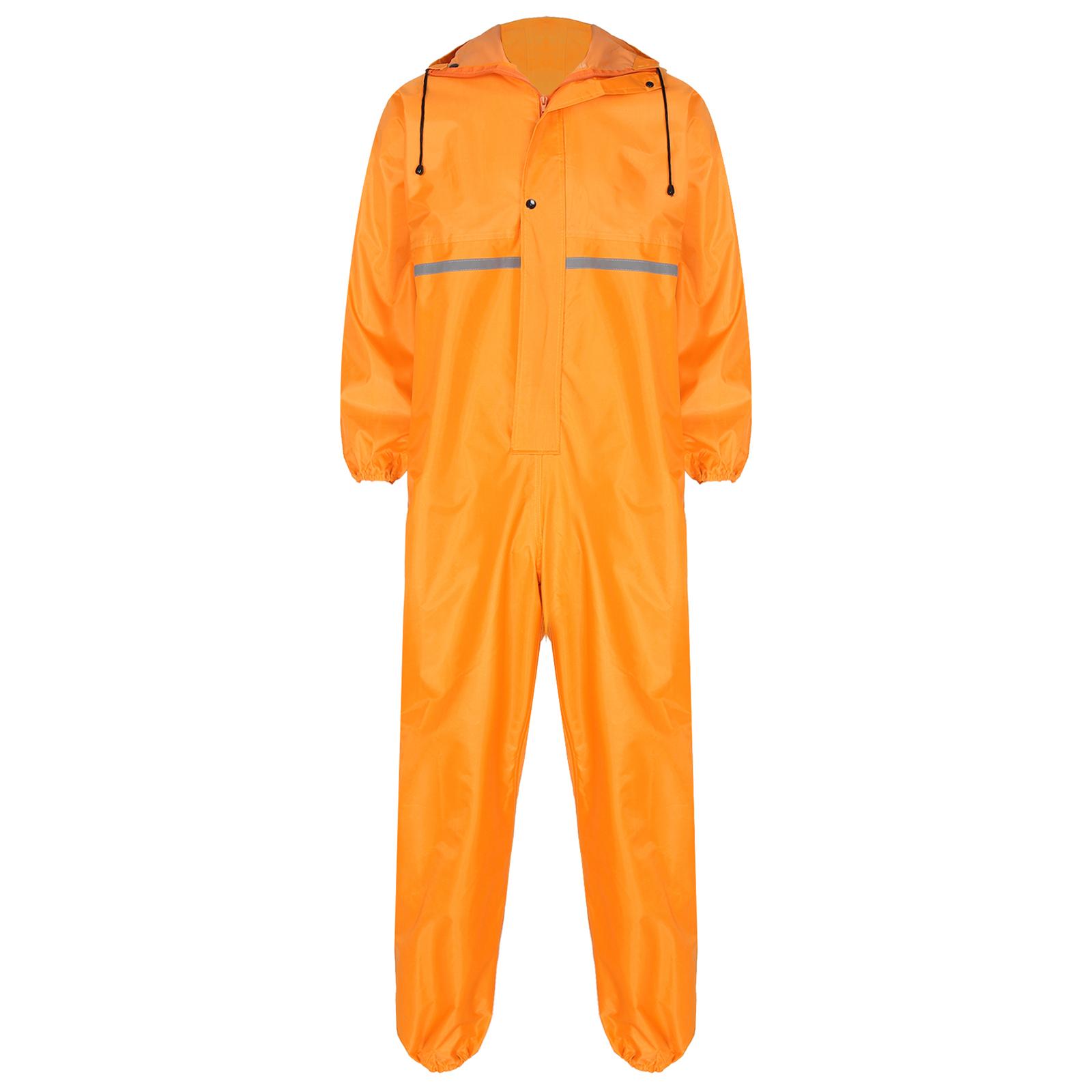 Herren Wasserdichter Overall Reflektierstreifen Regenanzug Langarm Kapuzenregenmantel Reißverschluss Overall Arbeitskleidung 3XL gelb