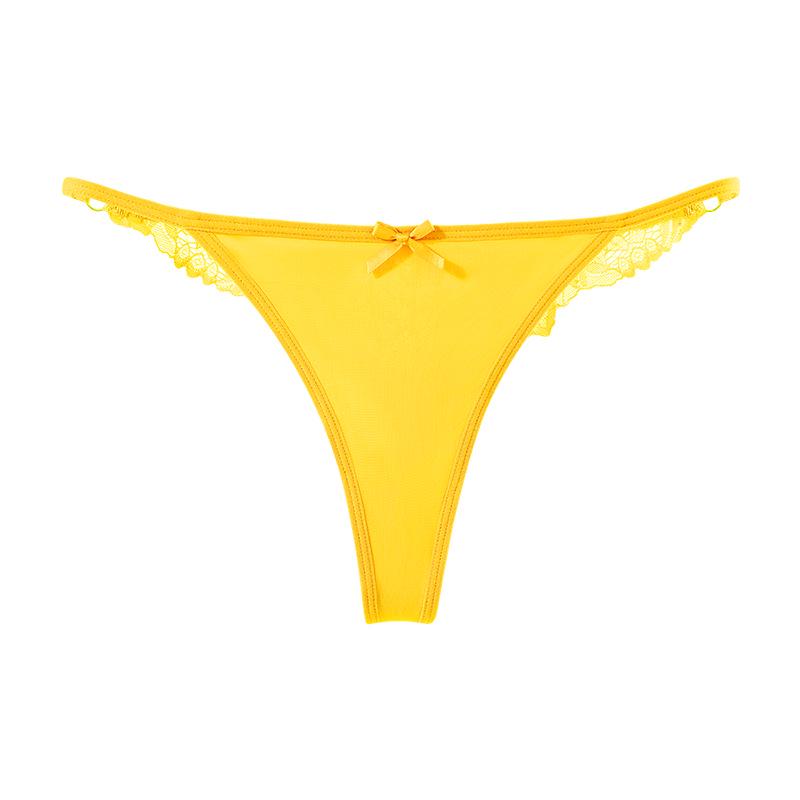Sexy Spitzen-Tanga mit niedrigem Bund, transparent - Nahtlose, unsichtbare Damenunterwäsche XL yellow