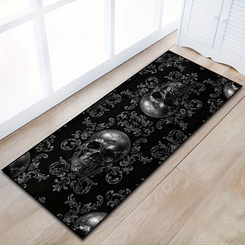 VIKAMA Schwarzer Totenkopf Teppich Halloween Dekoration Gotischer Stil Große Teppiche Balkon Flur Teppich Küchenboden Teppich Fußmatte 40x120cm gray