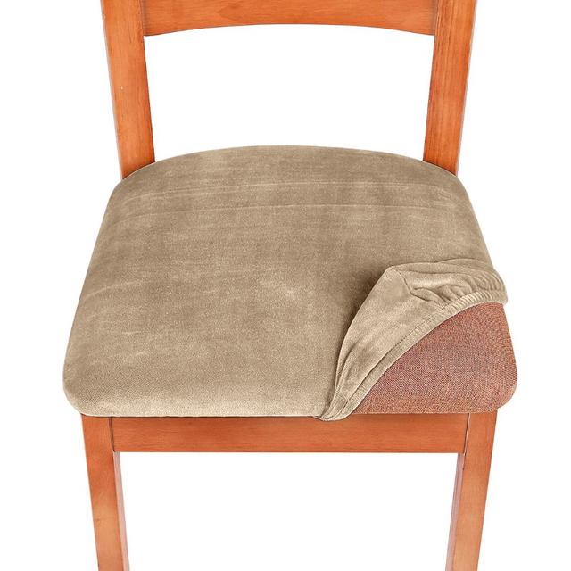 1 Stück Stretch-Samtstoff-Stuhlbezug, 15 Farben, Sitzkissen, Stuhlhussen, elastischer Sitzbezug für Esszimmer, Zuhause, Party-Dekoration khaki