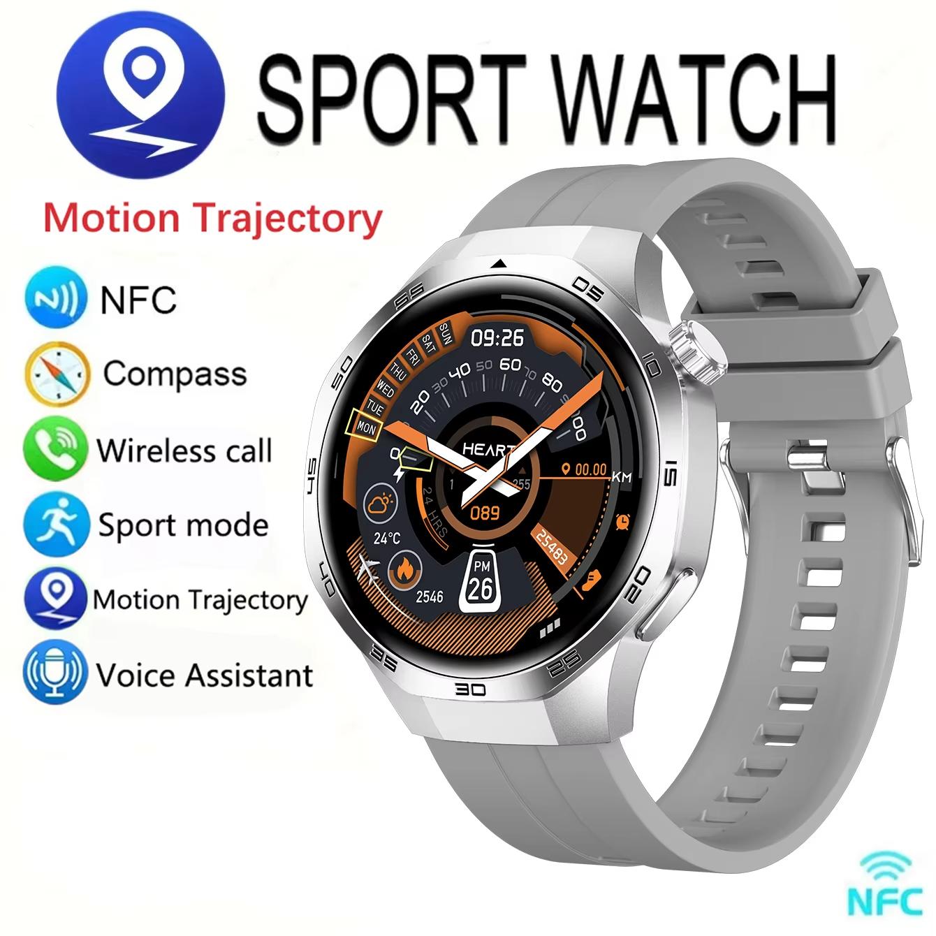 Neue Uhr GT 5 Pro Sport Smart Uhren Männer GPS Track Kompass Höhenmesser Wasserdicht Bluetooth Anruf NFC Smart Armband Silicone silber