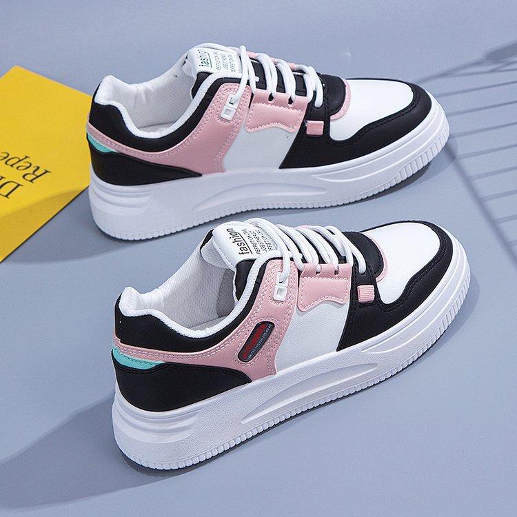 Frühling Neue Trendy Leder runde Kappe frauen Schuhe Spitze Farbe Block Board Schuhe frauen Casual Sport Weiße Schuhe frauen 40