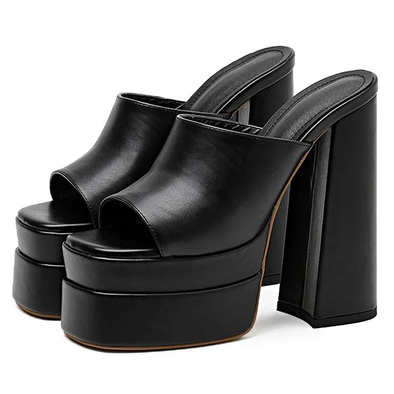 2026 NEUE High Heels Damenschuhe Plateau-Slipper Sommerschuhe Sandalen Outdoor-Slipper Weibliche klobige Absätze High Heels Sandalen 38 schwarz