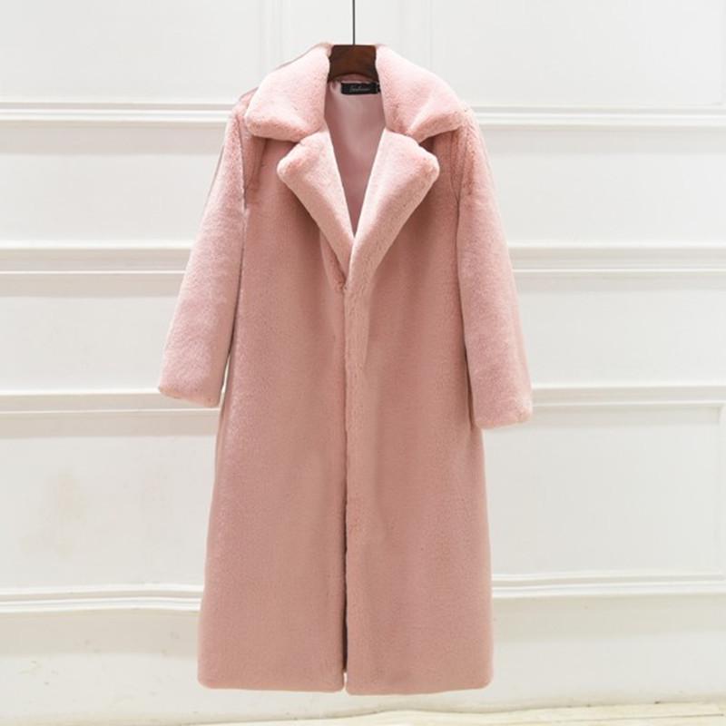Damen Winter Warmer Kunstpelzmantel Dick Damen Langer Mantel Umlegekragen Damen Warmer Mantel M rosa