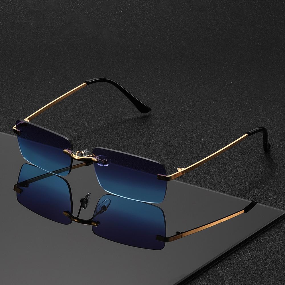 1 Stück, Rechteckige randlose Brille, kleines Gestell exquisites Design, retro elegante Brille, geeignet für Männer und Frauen blau-graue