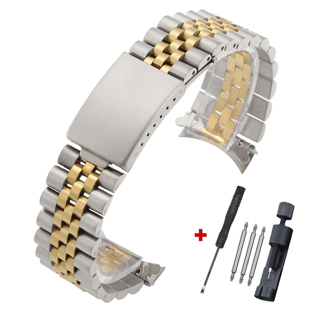 18mm 19mm 20mm 21mm Metallarmband mit gebogenem Ende für Rolex DATEJUST Uhrenarmbänder Herren Massives Edelstahl Uhrenarmband Zubehör 18mm
