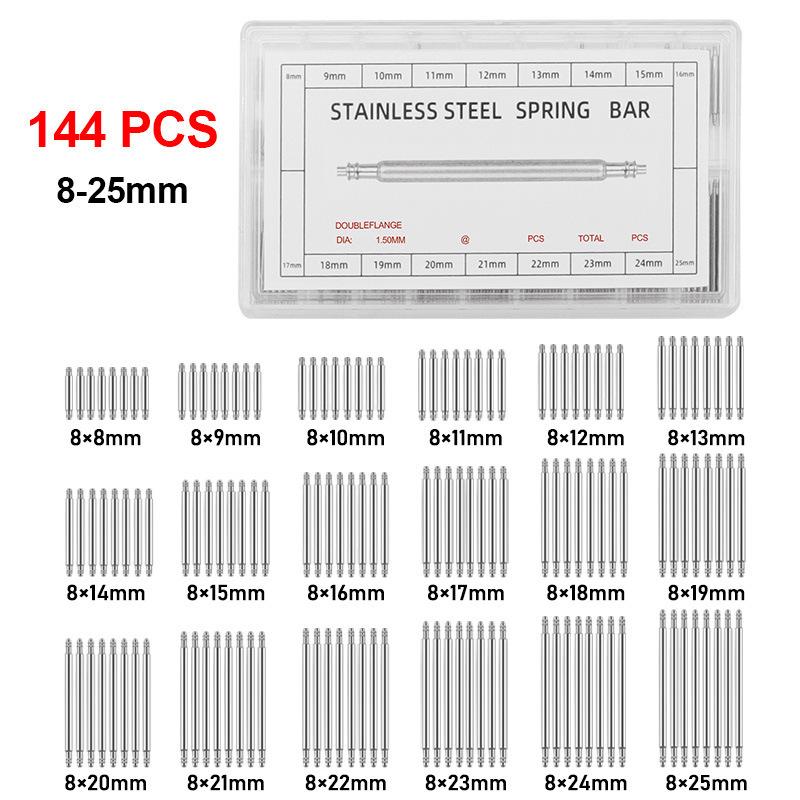 Uhrenzubehör Bandverbindung Welle Federstift 8MM-25MM Haarnadel Kettenreparatur Link Professionelles Werkzeugset 144Pcs