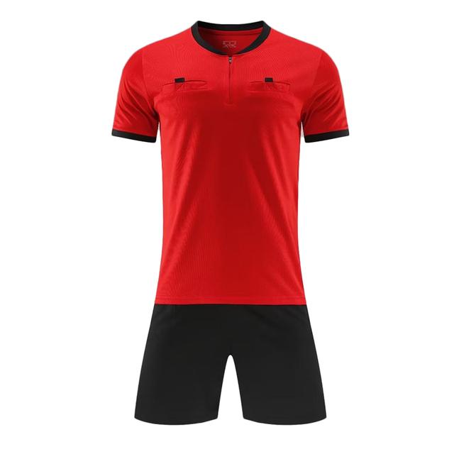 Erwachsene Männer Professionelle Schiedsrichter Fußball Jersey Set Fußball Uniform Kurzarm Spiel Beurteilen Hemd Drei Taschen Neue Ankunft 2XL (185-190cm) rot