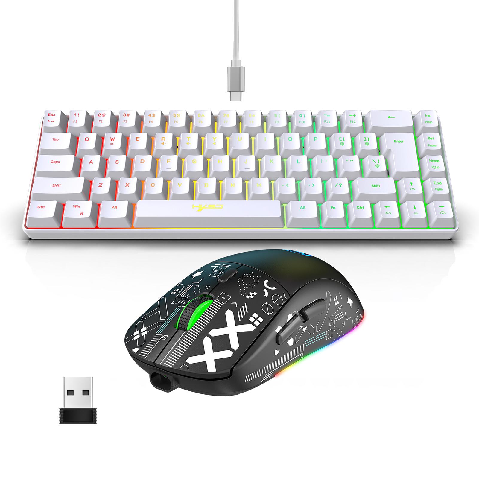 HXSJ Tastatur- und Maus-Kombination, kabelgebunden, K68 RGB Streamer, Mini-Gaming-Tastatur, Membrantastatur und