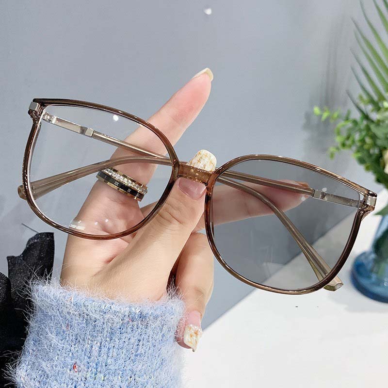 Funkelnde Fassung Photochromatische Kurzsichtigkeitsbrille für Damen Übergroß Outdoor UV Nahsicht Brille Mode Brille Dioptrie bis -4.0 -1.0 braun