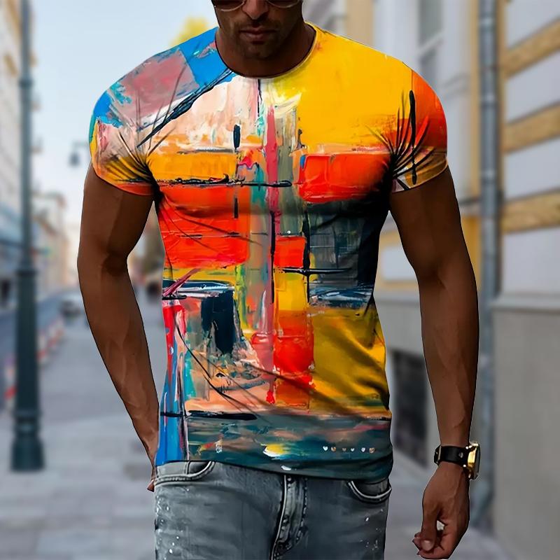Neues Sommer Herrenmode T-Shirt Persönlichkeit Mehrfarbig bedrucktes Herren T-Shirt Top 7XL bunt