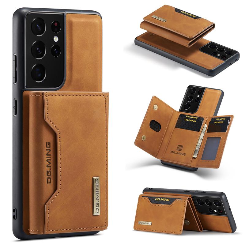 Magnetische Flip Lederhülle für Samsung Galaxy S25 Ultra S24 FE S23 Plus S22 S21 S20 Note 20 A17 A16 A26 A36 A56 A15 A35 A55 A54 Brieftasche Karten Rückseite Samsung S23 Ultra braun