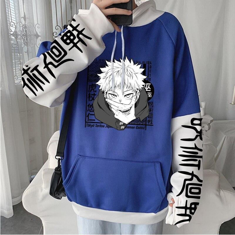 Japan Anime Jujutsu Kaisen Itadori Yuji Manga Hoodies Männer Frauen Mode Streetwear Winter Lose Beiläufige Langarm Sweatshrts XL blau