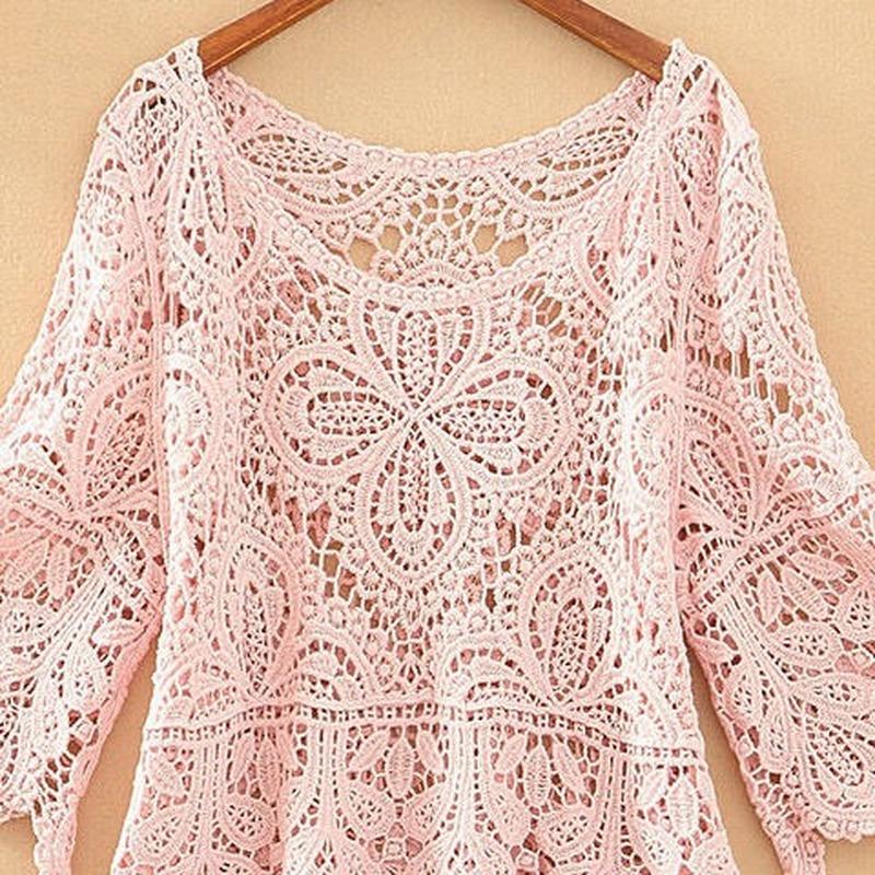 2022 frauen Neue Lose Hohl Kurze Rundhals Gestrickte Top Frau Casual Mode Weibliche Sommer Pullover Druck Handgemachte Pullover L rosa