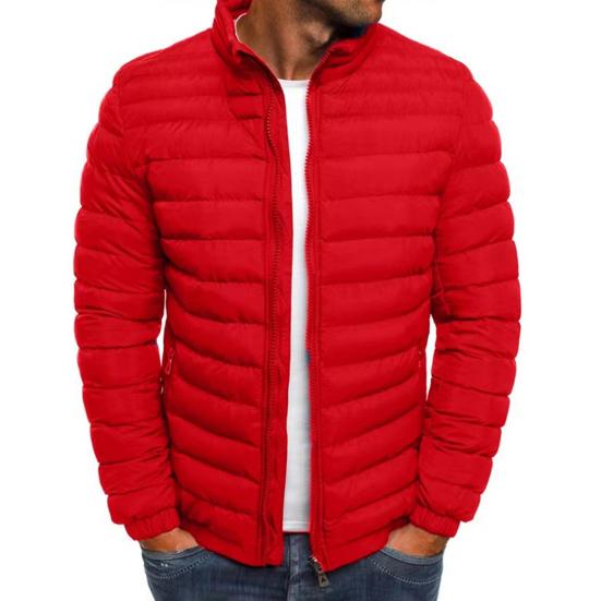 Herren Stehkragen Daunenjacke Leicht Freizeit Pufferjacke Verdickter warmer Wintermantel für lässige Outdoor-Sportarten L rot