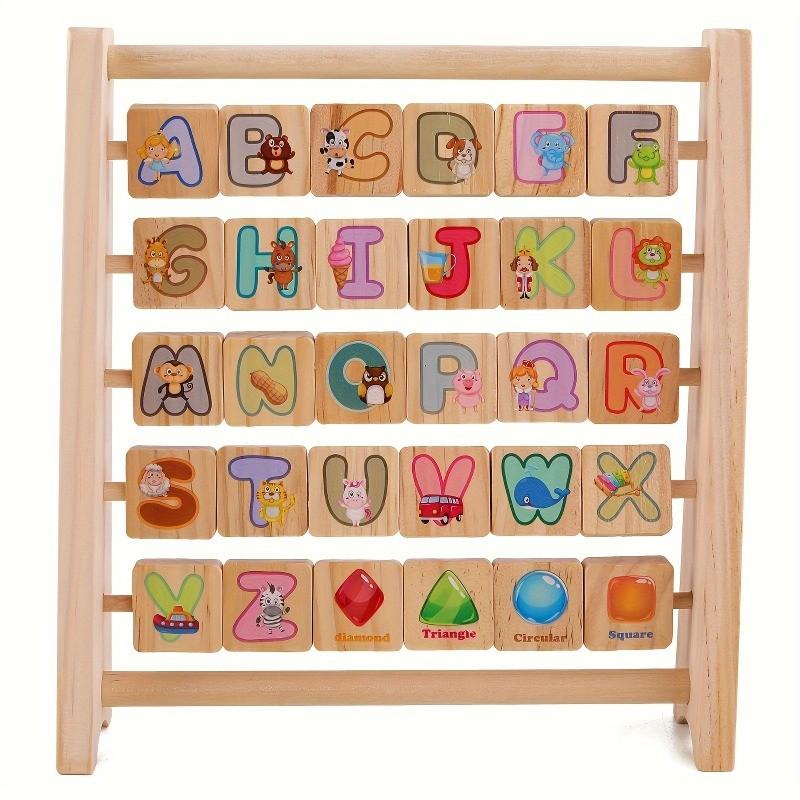 Holz-Alphabet-Bausteine & Abakus-Aktivitätsspielzeug - Frühkindliche Lernförderung für junge Leute, Perfekt für Geburtstags-, Halloween-, Weihnachtsgeschenke English Letter Flip Board