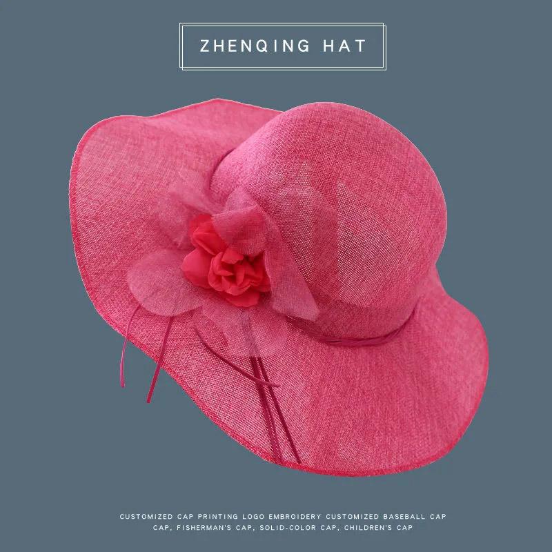 Sommer Sonnenhut Weiblich Sonnenschutz Leinen Fischerhut Sonnenhut Strandhut Reise Wildblumen Strohhut Strand Meer Urlaub Reise Sonnenschutzhut One Size rose rot