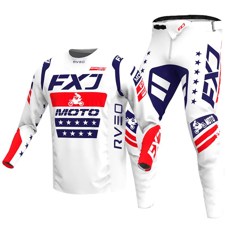 NEUES 2026 FXJ Enduro Motocross Trikot und Hose MX Ausrüstungsset Motorradbekleidung MTB Carracing Anzug Off Road Ausrüstung XXL - 38 weiß