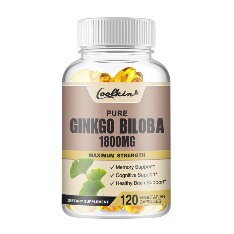 Reines Ginkgo 1800 mg, Bio-Ginkgo, Unterstützt Gedächtnis und Gehirnfunktion, Verbessert Fokus und kognitive Unterstützung 120