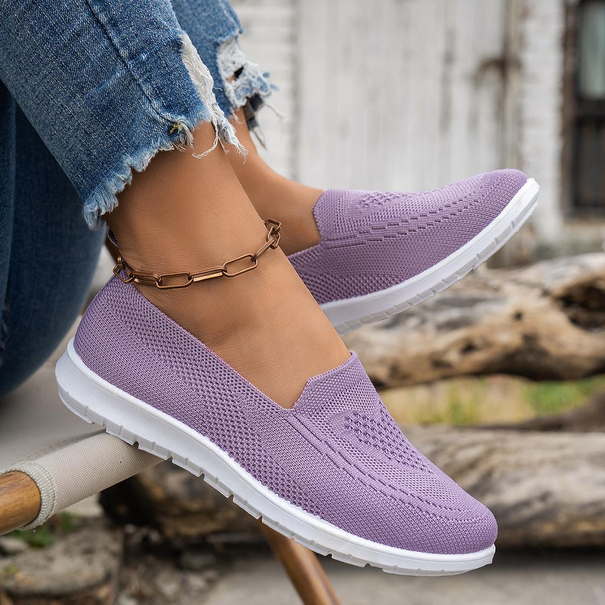 Freizeitschuhe für Damen in Übergrößen, Neue runde Sportschuhe für Damen mit niedrigem Absatz, aus Netzgewebe gewebt 38 licht lila