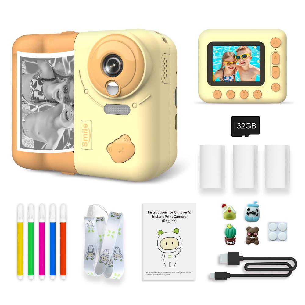 Sofortbildkamera für Kinder, Kinderkamera, 1080P, Digitalkamera für Kinder, 2,4-Zoll-IPS-Bildschirm, 10-facher Zoom gelb