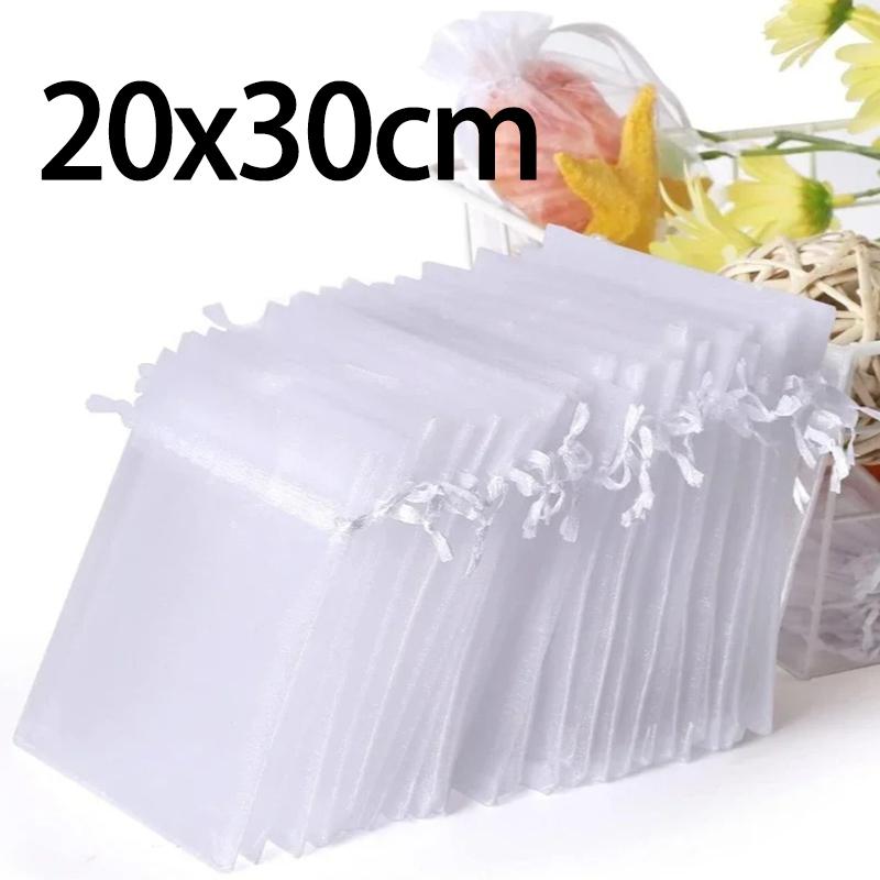100 Stück Organzabeutel Zufällig Netz Organza Schmuckbeutel Kordelzug, Kleine Kordelzug Geschenkbeutel Weihnachten Süßigkeiten Hochzeit Geburtstag 20x30cm-30PCS