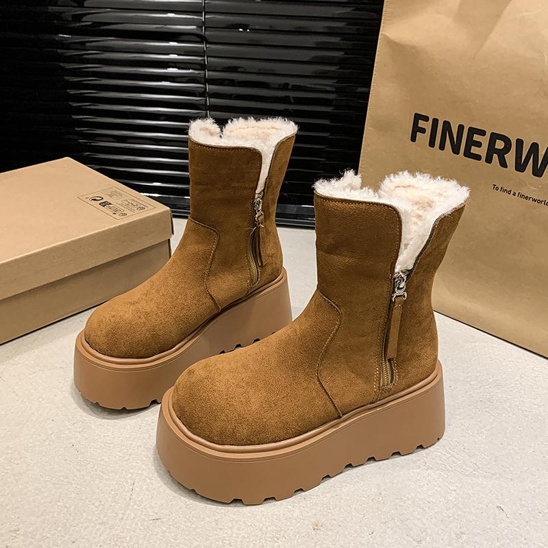 Mode AJGS Verdickte Plüsch Warme Schneestiefel 2024 Neue Mode Winter Damen Stiefel mit Dicken Sohlen Schuhe Damen Pelz Reißverschluss Stiefel 37 himbeere