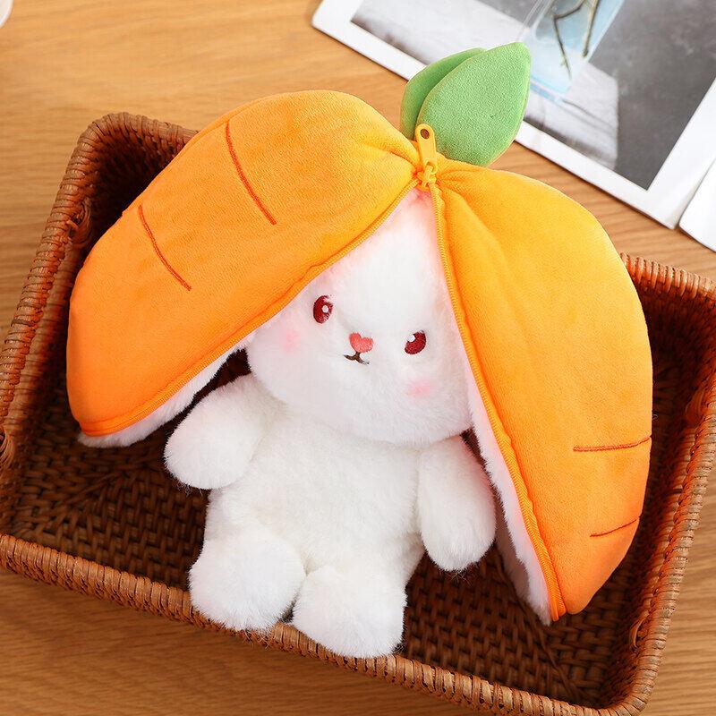 Anime Hasen Stofftier, Wendbare Karotte Erdbeere Hase Plüschtier mit Reißverschluss Niedliche Weiche Hasen Spielzeuge Kissen Dekoration 20cm