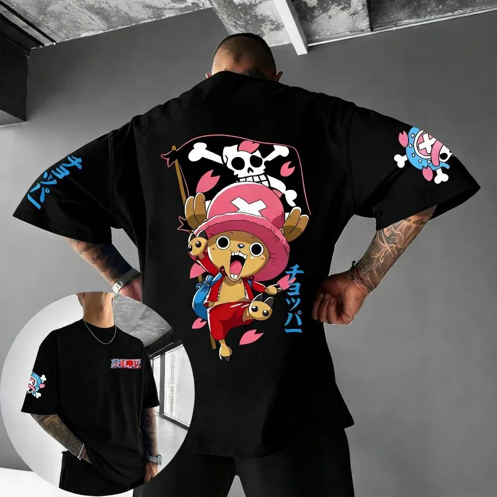 Unisex Baumwoll-T-Shirt ONE PIECE Tony Tony Chopper Sommer Baumwolle Streetwear Oversized Harajuku Anime Aufdruck Groß Locker Kurzarm M weiß