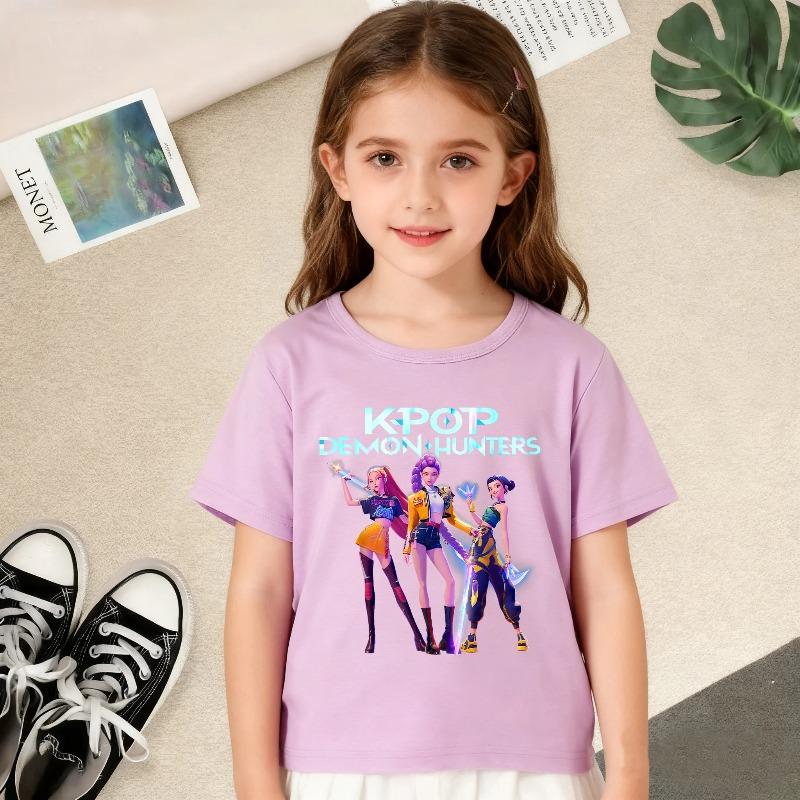 Sommer KPop Devil Hunter 3D Digitaldruck Kinderbekleidung Cartoon Locker Lässig Mode Kurzarm Mädchen T-Shirt 110