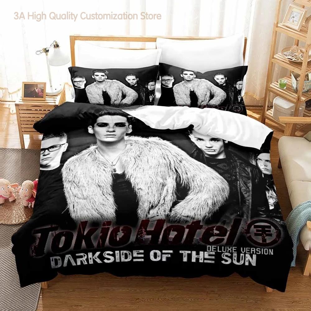 Tokio Hotel Bettwäsche-Set Einzelbett Twin Full Queen King Size Bettwäsche-Set Schlafzimmer für Jungen und Erwachsene Bettbezug-Sets 3D Anime Bettlaken-Set EU Single(135*200cm)3pcs