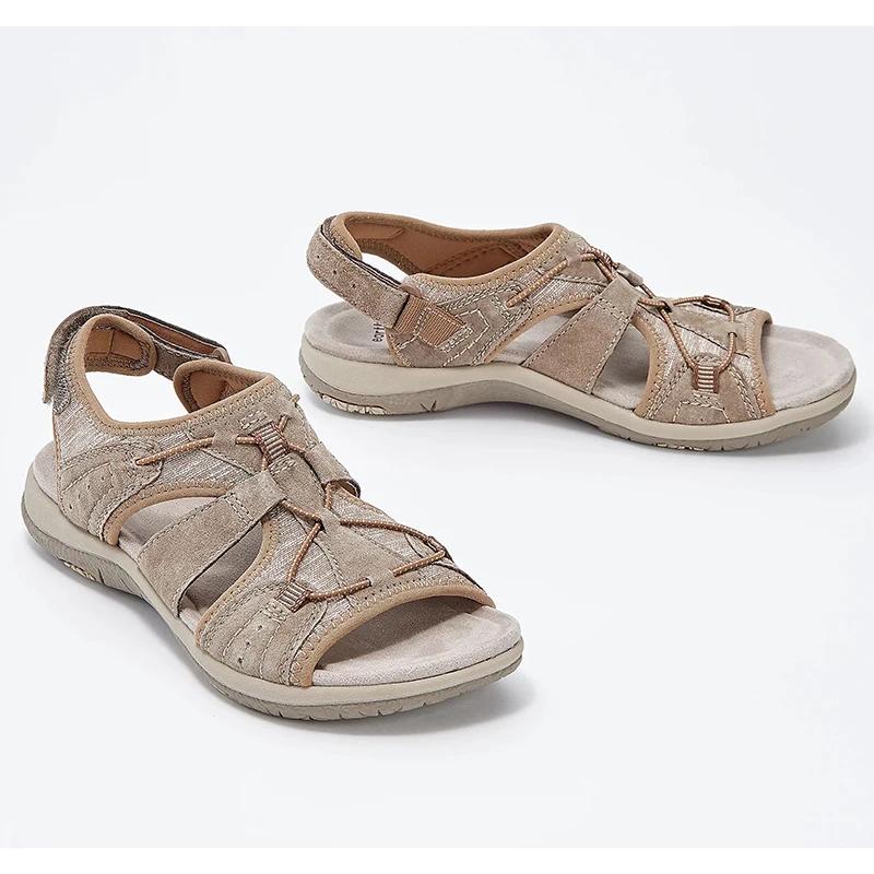 Damen Sandalen Aushöhlen Sommer Bequeme Sport Sandalen Offene Spitze Rutschfeste Ausschnitt Weiche Weibliche sandalias de mujer Plus Größe 40 kaffeebraun