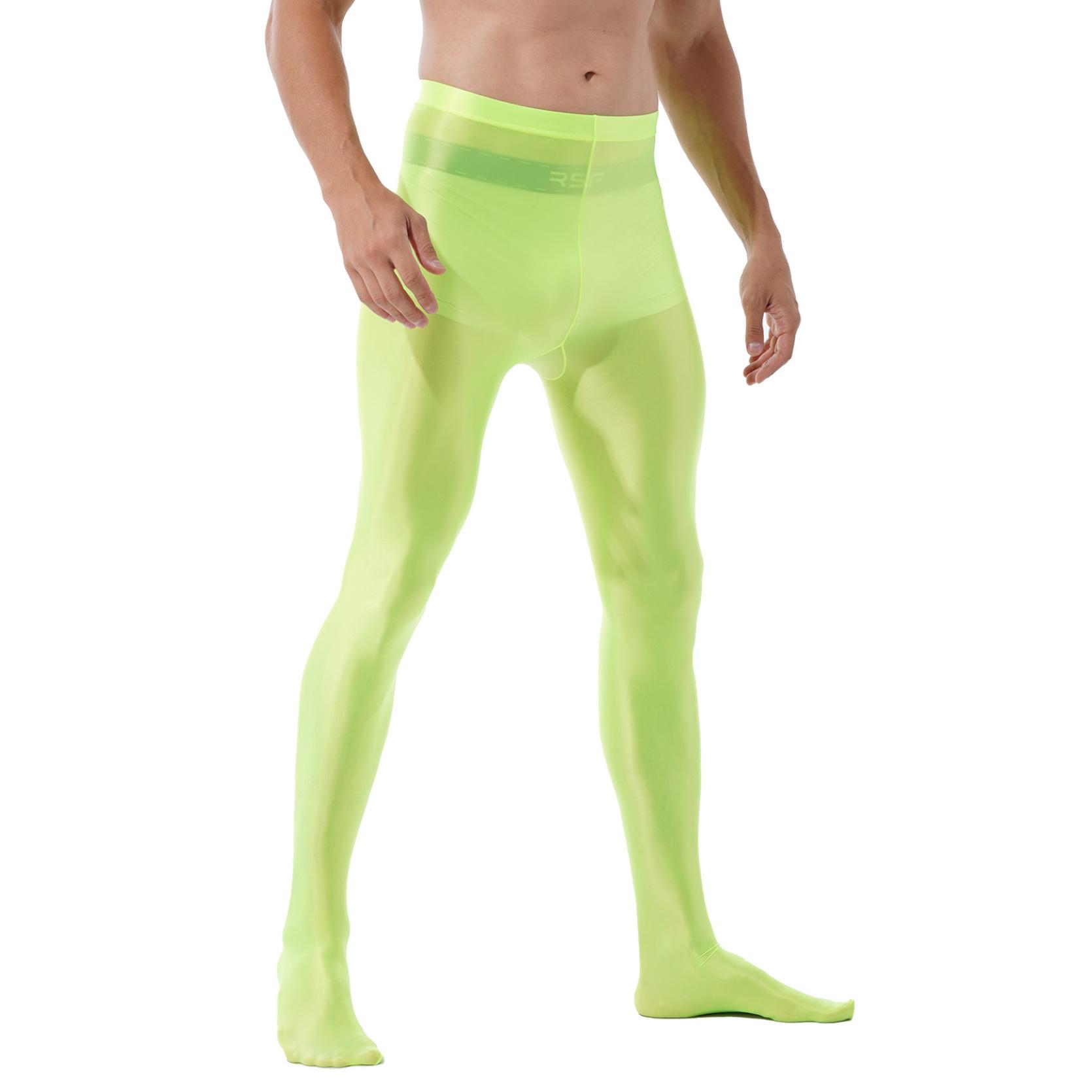 Männer Hohe Taille Glänzende Strumpfhosen Strümpfe Leggings Fitness Workout Sport Hosen Strumpfhosen L fluoreszierende grün