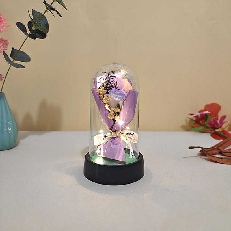1 Set Ewige Rose Licht Seife Blume In Acrylhülle LED Valentinstag Geschenk Für Freundin Muttertag Hochzeit Brautjungfer Geschenk violett