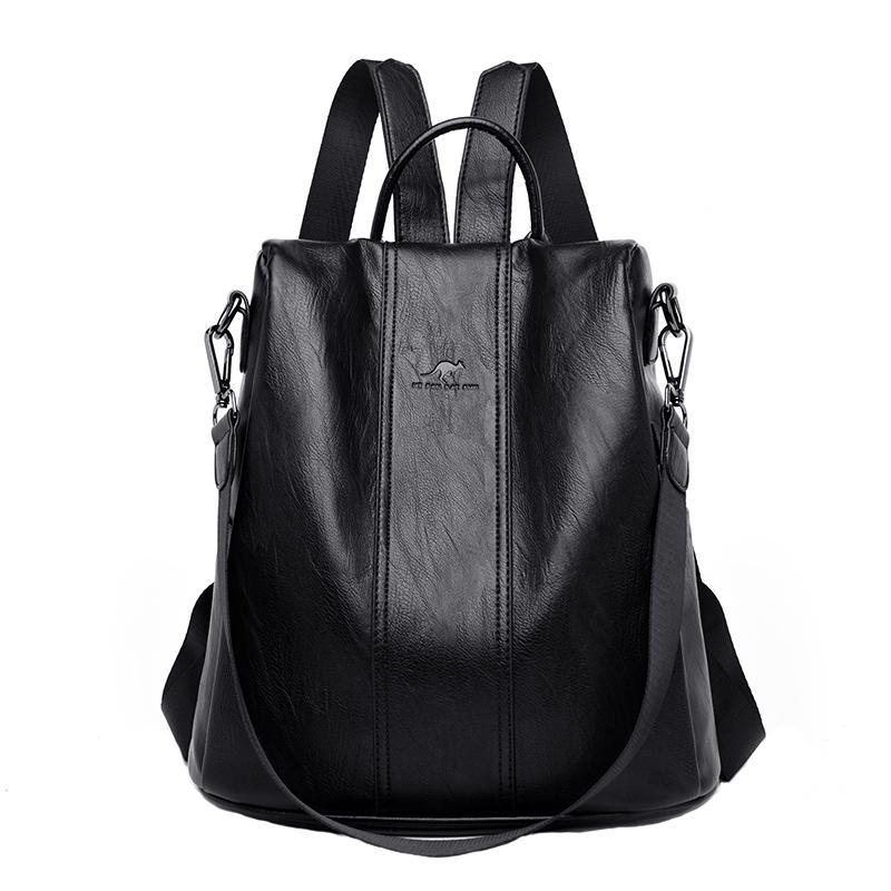 Diebstahlsicherer Lederrucksack für Damen, Vintage-Umhängetasche, Damen-Reiserucksack mit hoher Kapazität, Schultaschen für Mädchen schwarz