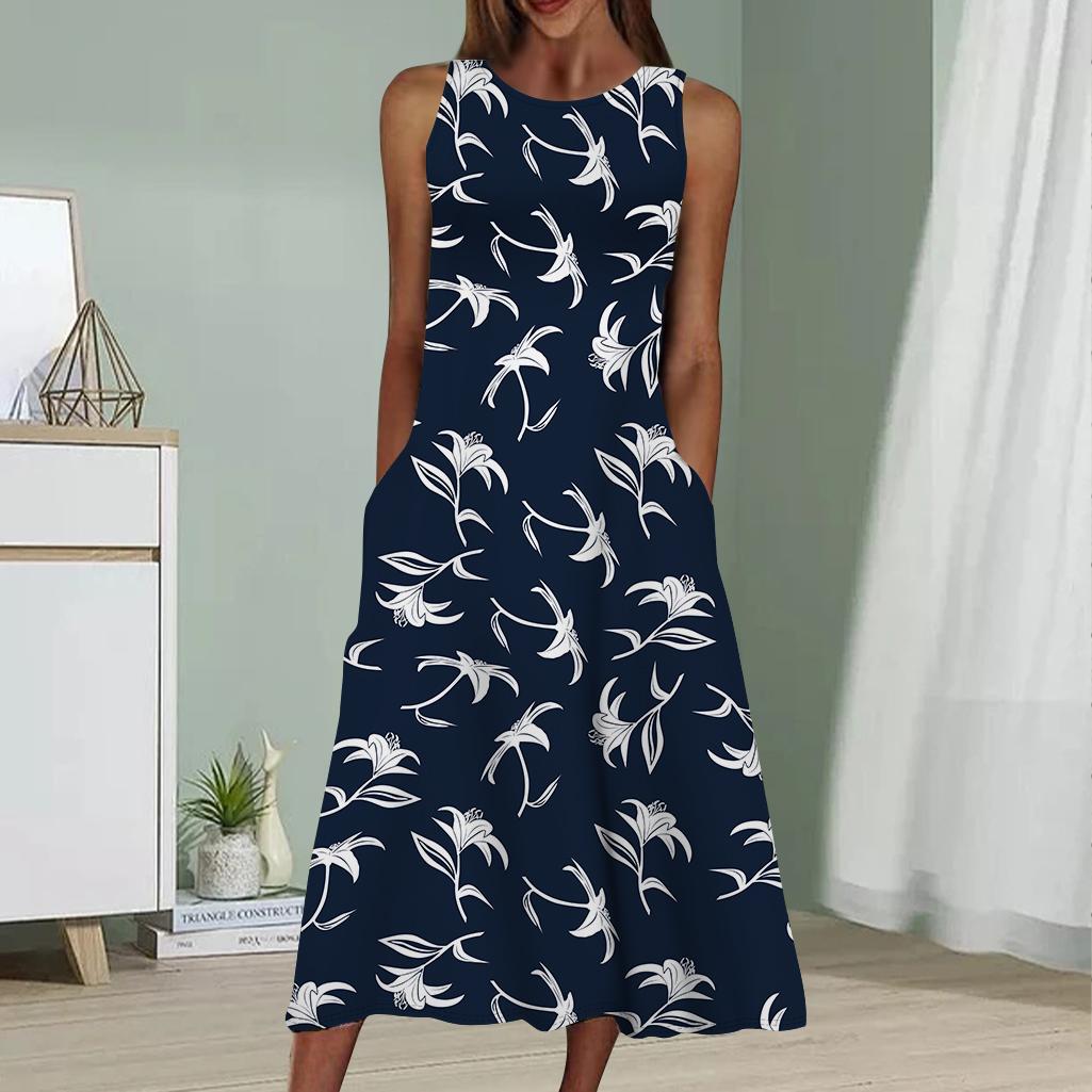 Sommermode Sexy Ärmelloses Kleid Weiches Lässiges Kleid mit 3D-Blauem Feen-Print Ärmelloses Sling-Kleid 8XL navy blau