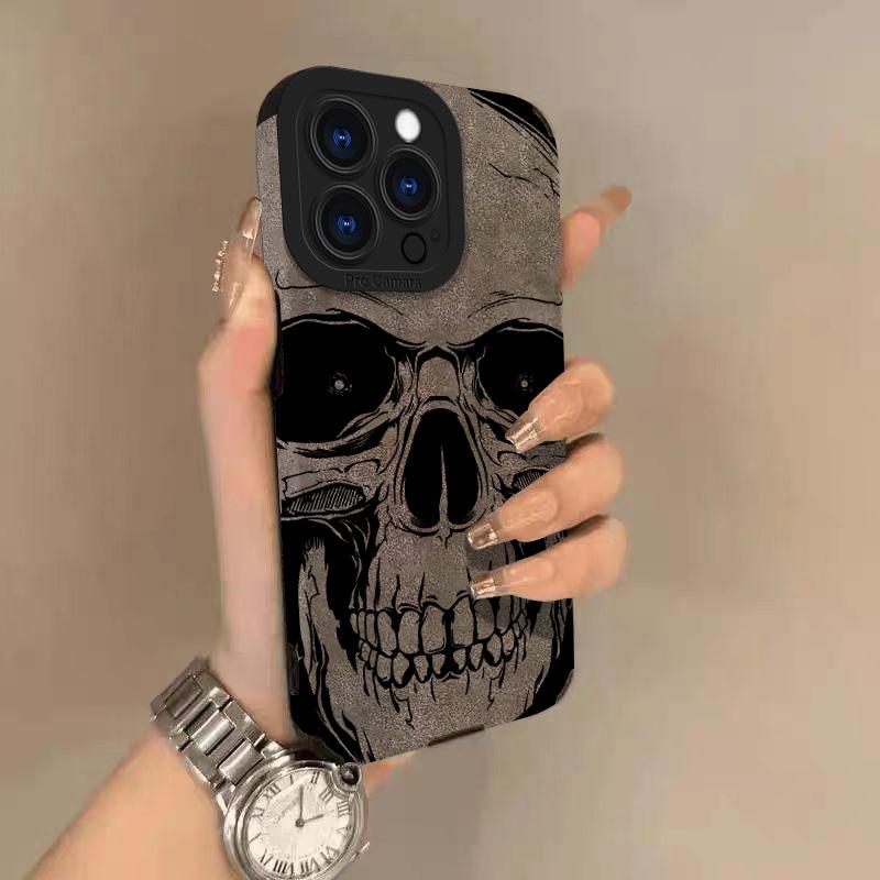 Totenkopf Lammleder Handyhülle Für iPhone 17 Pro Max Air 16 16e 15 14 13 12 11 Pro Max Plus X XS MAX XR Rückseite iPhone X