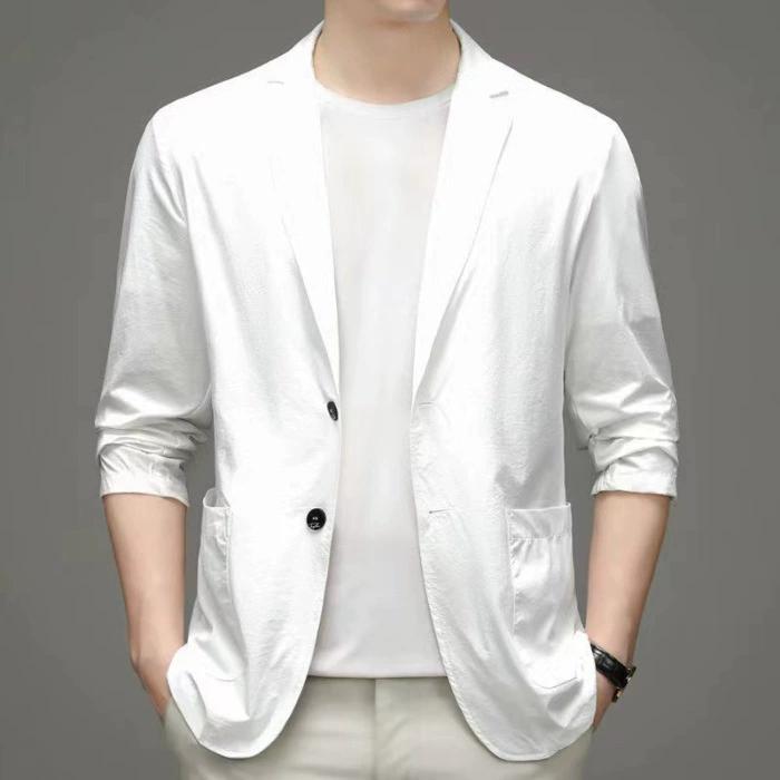 Sommer Mann Dünn Sonnenschutz Blazer Jacken Einfach Business Casual Anzüge Mäntel Männlich Schlank Elastisch Blazer Jacken Kleidung 4XL weiß