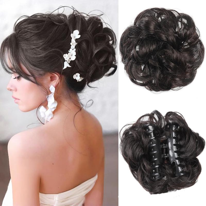 Synthetischer Chignon Unordentlicher Haarknoten Klauenclip im Haarteil Welliger Lockiger Knoten Pferdeschwanz Haargummi Haarteile für Damen 4 white