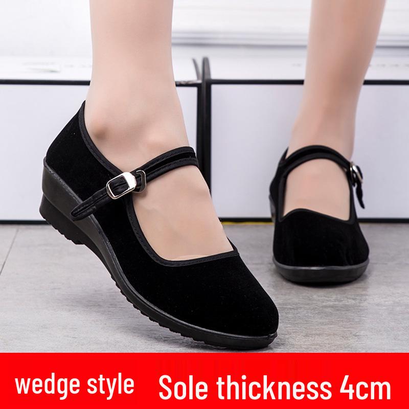 Sommerschuhe aus atmungsaktivem Stoff im Old Beijing-Stil für Damen mit flachem Absatz und weicher Sohle, rutschfeste schwarze Tanz- und Arbeitsschuhe 40