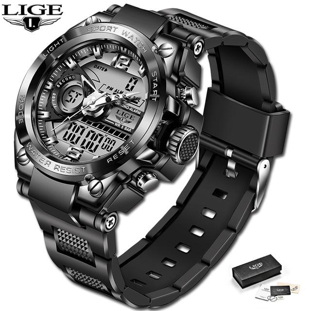 LIGE Neue Sport herren Uhren Top Luxus Military Quarzuhr Männer Wasserdicht schwarz