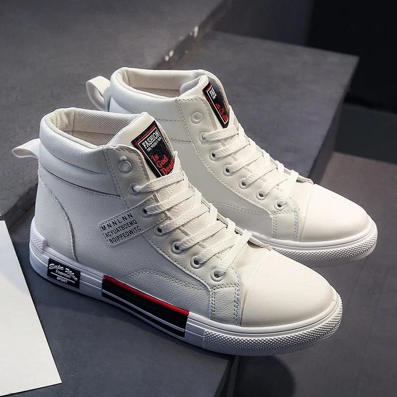 Leder Herrenmode Canvas Schuhe Herbst High-Top Freizeitschuhe für Männer Rutschfeste Männliche Sneakers Neue Winter Tenis Masculino 39 gray