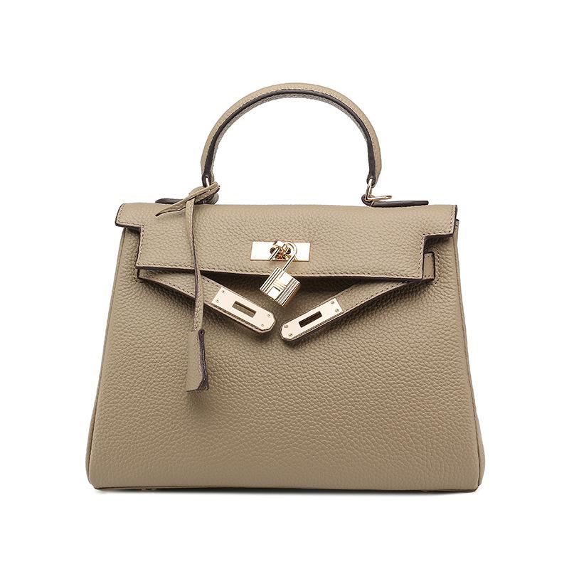 Oberste Schicht Rindsleder Weiche Ledertasche Echtes Leder Handtasche Clutch High-End Mode Damen Handtasche Clutch Echtes Leder Einzelner Lederriemen Tasche 25x11x22cm grau