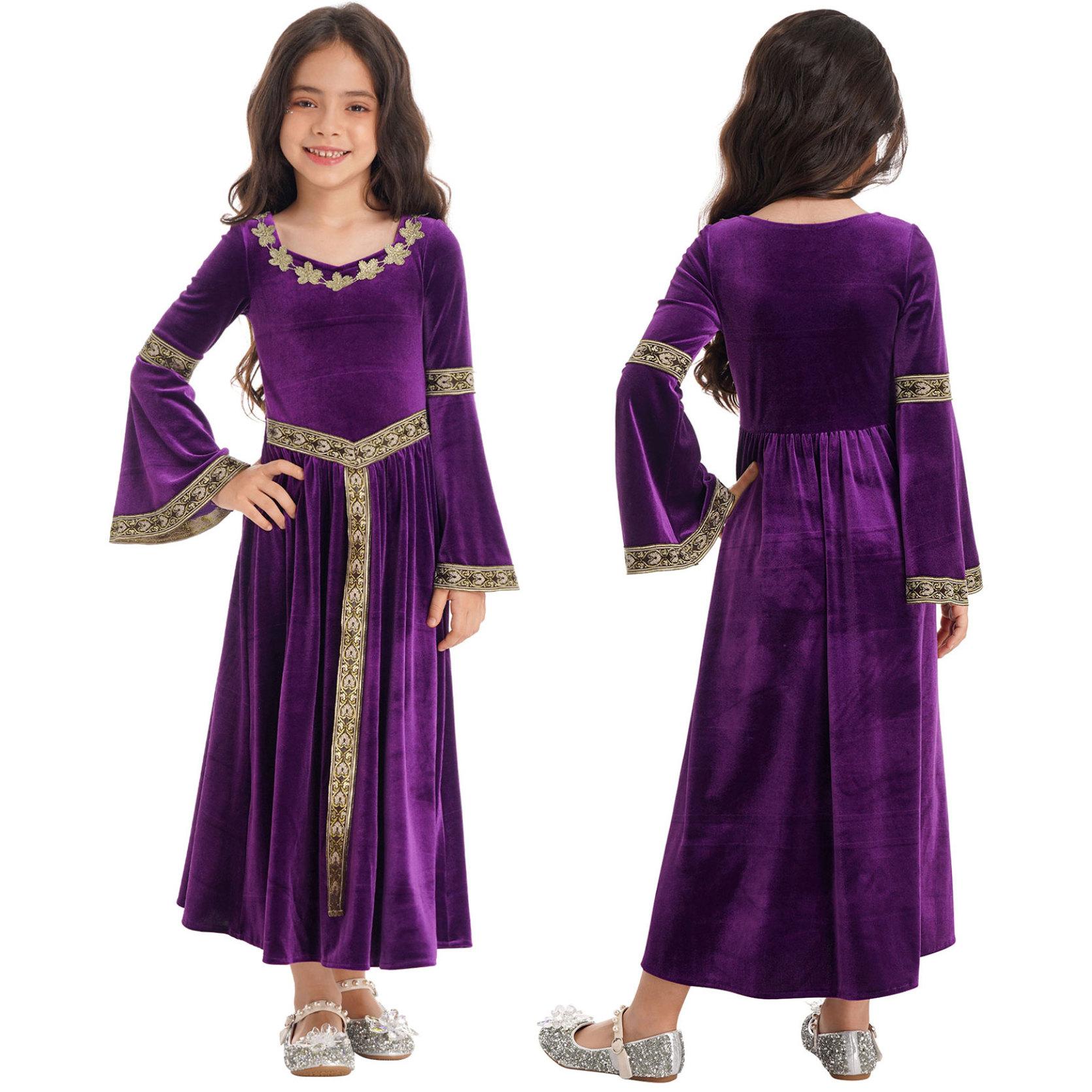 Mittelalterliches Prinzessinnenkostüm für Mädchen, Renaissance-Kostüm, Robe, Retro-Kleid für Halloween, Cosplay, Verkleidung 7-8 Years violett