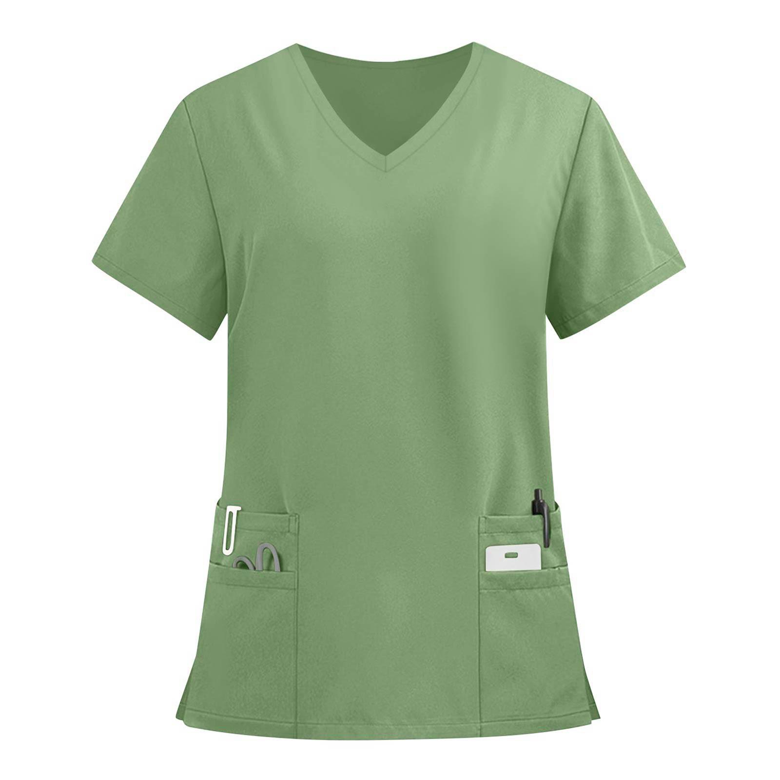 Damen V-Ausschnitt Medizinischer Kasack mit Taschen, Bequeme und Langlebige Arbeitskleidung für Krankenschwestern, Ärzte und Medizinisches Fachpersonal XXXXL grün